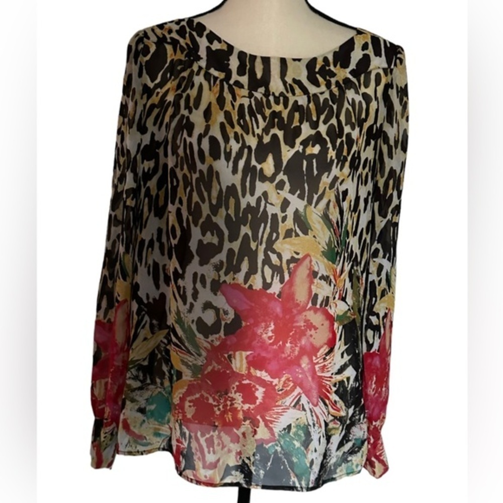 Milano leopard print floral size L blouse 100% polyester